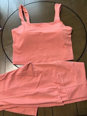 Athleta Dusty Rose sports Bra Yoga Tank and Leggings Set. Size L